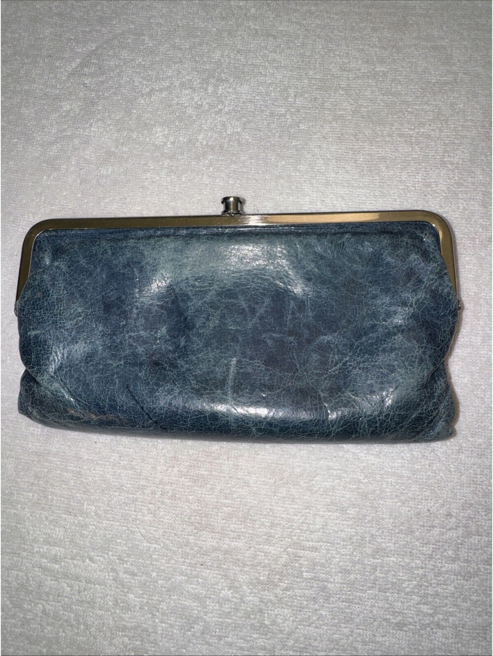 HOBO Stone Green Leather Foldover Double Kisslock Clutch Wallet